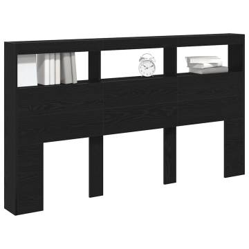 Headboard Cabinet with LED Black Oak - Modern Bedroom Design