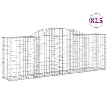 Arched Gabion Baskets - 15 pcs Galvanised Iron for Garden Decor