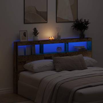 Stylish Headboard Cabinet with LED - Old Wood 180x17x102 cm