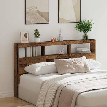 Stylish Headboard Cabinet with LED - Old Wood 180x17x102 cm