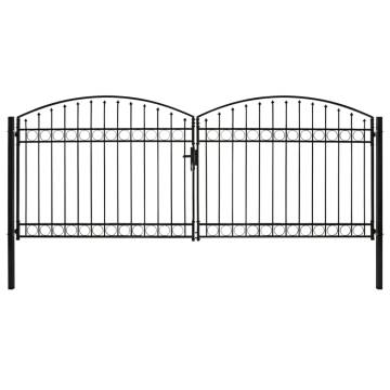 Double Door Fence Gate with Arched Top - 400x175 cm Black