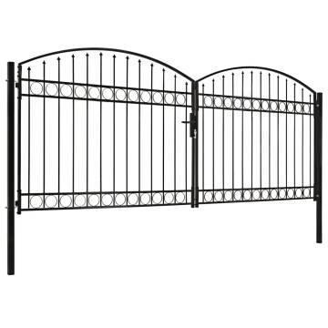 Double Door Fence Gate with Arched Top - 400x175 cm Black