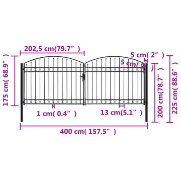 Double Door Fence Gate with Arched Top - 400x175 cm Black