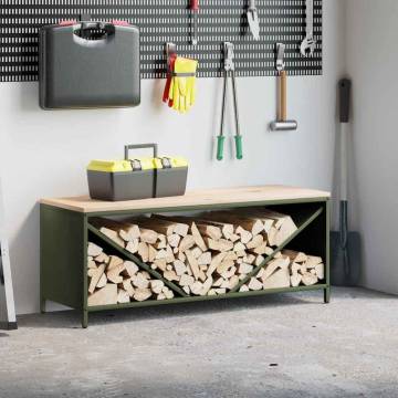 Firewood Rack with Wooden Top - Olive Green | Sturdy & Stylish