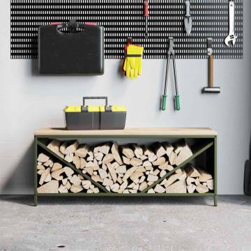 Firewood Rack with Wooden Top - Olive Green | Sturdy & Stylish