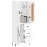 Stylish Highboard High Gloss White | 69.5x34x180 cm