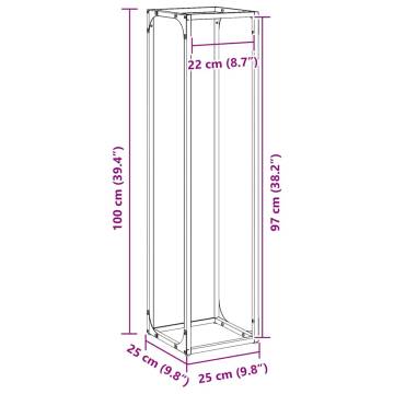 Olive Green Firewood Rack - 25x25x100 cm Cold-Rolled Steel