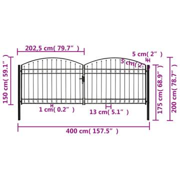 Double Arched Steel Fence Gate - 400x150 cm Black