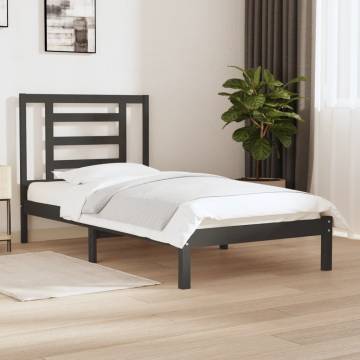 Grey Bed Frame 90x190 cm - Solid Pine Wood, No Mattress Included