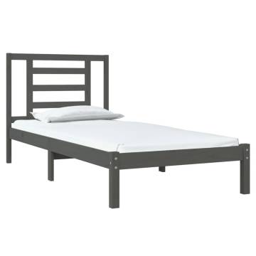 Grey Bed Frame 90x190 cm - Solid Pine Wood, No Mattress Included