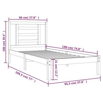 Grey Bed Frame 90x190 cm - Solid Pine Wood, No Mattress Included