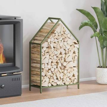 Sturdy Olive Green Firewood Rack | 60x25x90 cm Steel