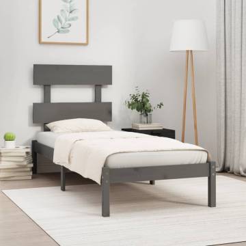 Buy Grey 90x190 cm Single Bed Frame - Solid Wood, No Mattress