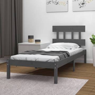 Grey Bed Frame without Mattress - 90x190 cm Single Solid Wood