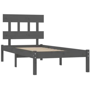 Grey Bed Frame without Mattress - 90x190 cm Single Solid Wood