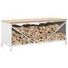 White Firewood Rack with Wooden Top - 100.5x35.5x40 cm