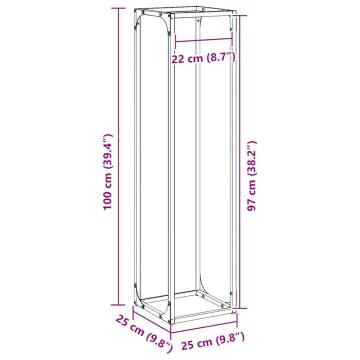 White Firewood Rack 25x25x100 cm - Sturdy Steel Storage