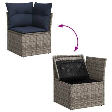 5 Piece Grey Poly Rattan Garden Sofa Set with Cushions