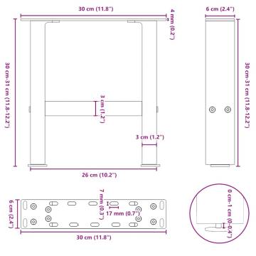 Coffee Table Legs Natural Steel - 30x(30-31) cm | Hipo Market