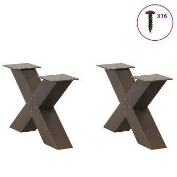 Stylish X-Shaped Coffee Table Legs in Natural Steel - 2 pcs