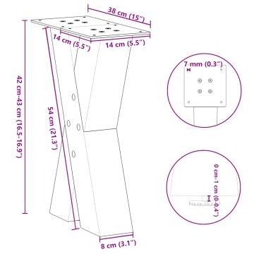 X-Shaped Coffee Table Legs - Natural Steel (2 pcs) | HipoMarket