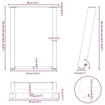 U-Shaped Coffee Table Legs - Natural Steel 38x(42-43) cm