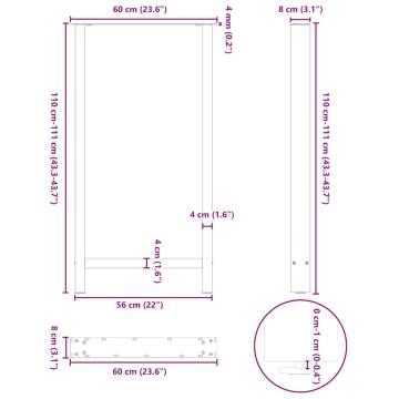 Coffee Table Legs Natural Steel - 60x(110-111) cm | HipoMarket