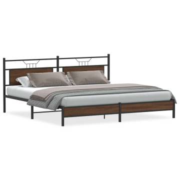 Metal Bed Frame in Brown Oak 200x200 cm - Stylish & Durable