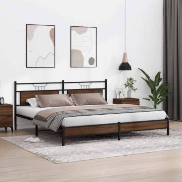 Metal Bed Frame in Brown Oak 200x200 cm - Stylish & Durable