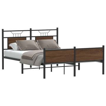 Brown Oak Bed Frame 140x190 cm | Engineered Wood & Steel