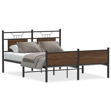 Brown Oak Bed Frame 140x190 cm | Engineered Wood & Steel