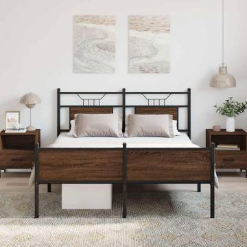 Brown Oak Bed Frame 140x190 cm | Engineered Wood & Steel