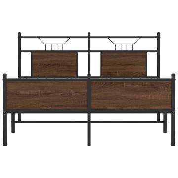 Brown Oak Bed Frame 140x190 cm | Engineered Wood & Steel