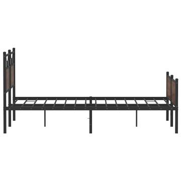 Brown Oak Bed Frame 140x190 cm | Engineered Wood & Steel