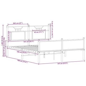 Brown Oak Bed Frame 140x190 cm | Engineered Wood & Steel