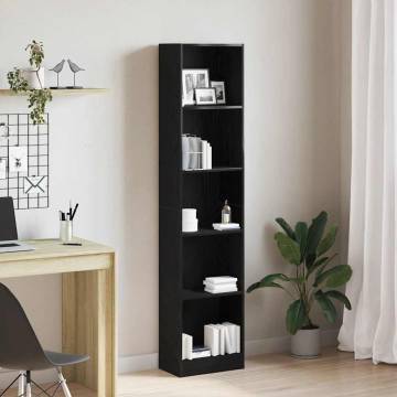 Stylish Black Oak Bookcase - 40x24x176 cm Engineered Wood