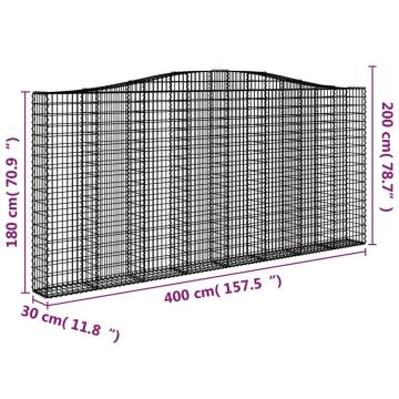 Arched Gabion Baskets (15 pcs) - Galvanised Iron 400x30x180/200 cm