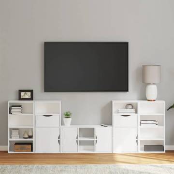 5 Piece ODDA White Solid Wood Pine TV Units with Storage