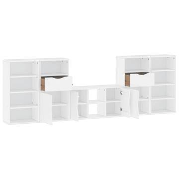 5 Piece ODDA White Solid Wood Pine TV Units with Storage