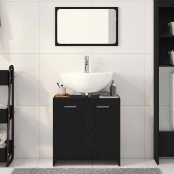 Stylish Bathroom Cabinet with Mirror - Black Oak Engineered Wood