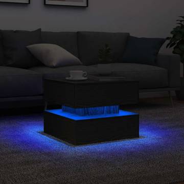 Modern Coffee Table with LED Lights - Black Oak 50x50x40 cm