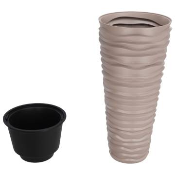 Planter with Removable Inner Mocha | 1845 L PP Grooved Look