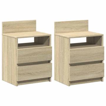 2-Piece Sonoma Oak Bedside Cabinets with 2 Drawers - 40x33x60 cm