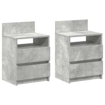 Stylish Concrete Grey Bedside Cabinets - 2 Drawers - 40x33 cm