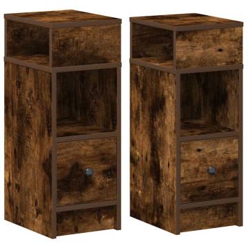 Stylish Smoked Oak Bedside Cabinets - 2pcs with Drawer