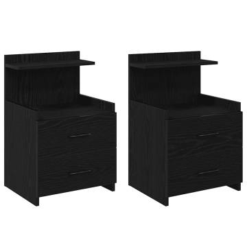 Stylish Black Bedside Cabinets - 2 Drawers, Set of 2 - 40x36.5x62 cm