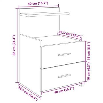 Stylish Black Bedside Cabinets - 2 Drawers, Set of 2 - 40x36.5x62 cm