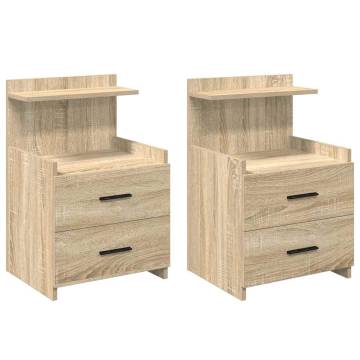 Stylish Sonoma Oak Bedside Cabinets - 2 Drawers, Set of 2