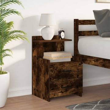 Stylish Bedside Cabinet with 2 Drawers in Smoked Oak