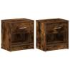 Stylish 2 pcs Bedside Cabinets with Drawer - Smoked Oak